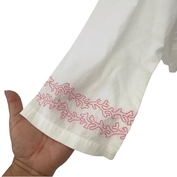 Vineyard Vines Women Ivory Embroidered Tunic Top-3/4 Sleeve SZ Large Soft Cotton - Picture 4 of 13
